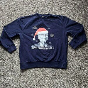 Joe Biden Christmas/Fourth of July Mens XL Navy Blue Sweatshirt Punny Politics